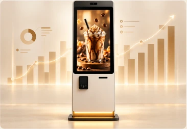 Kiosk screen playing a branded sneaker campaign